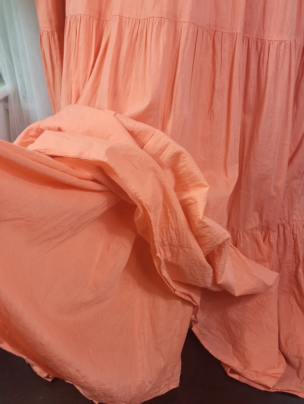 Sundance Coral Ruffled V-Neck Dress. Size M